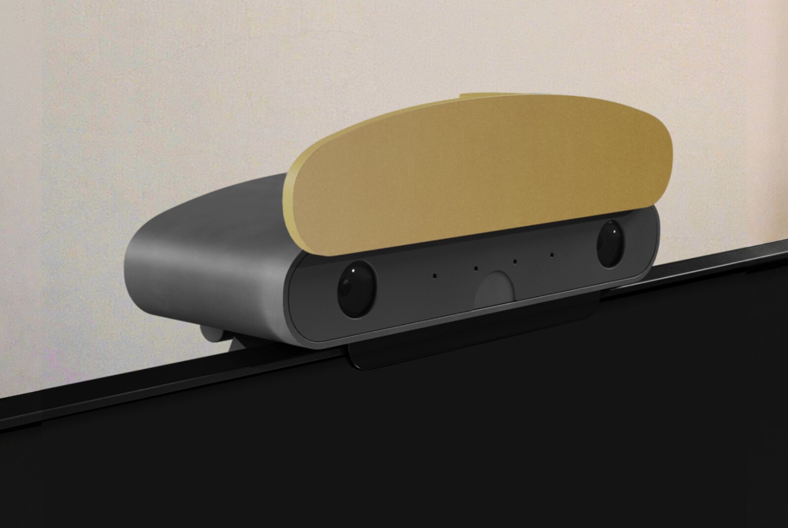 The Hearth above the TV with its lid open, cameras visible